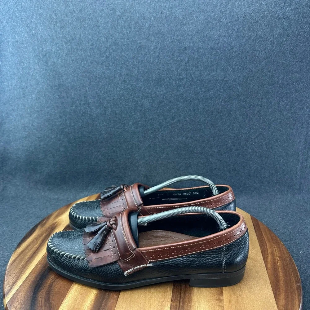 GH Bass Weejuns Michael Mens 10.5 Black Brown Leather Kiltie Tasseled Loafers